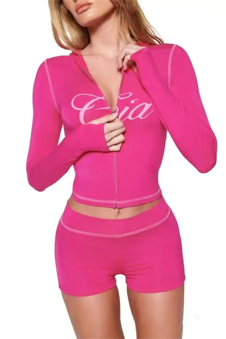 Trendy Zipper Hooded Set